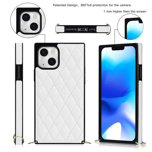 For iPhone 14 Plus Crossbody Rhombic Microfiber Leather Phone Case(White) - iPhone 14 Plus Cases by buy2fix | Online Shopping UK | buy2fix