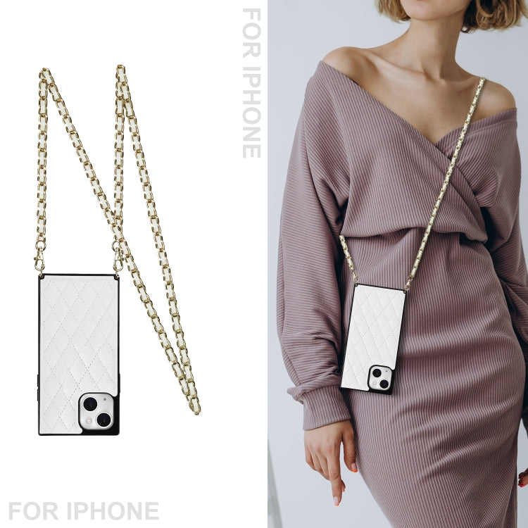 For iPhone 14 Plus Crossbody Rhombic Microfiber Leather Phone Case(White) - iPhone 14 Plus Cases by buy2fix | Online Shopping UK | buy2fix