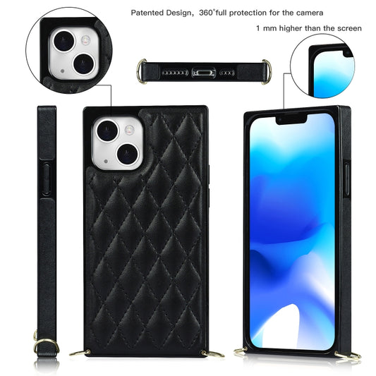 For iPhone 14 Plus Crossbody Rhombic Microfiber Leather Phone Case(Black) - iPhone 14 Plus Cases by buy2fix | Online Shopping UK | buy2fix