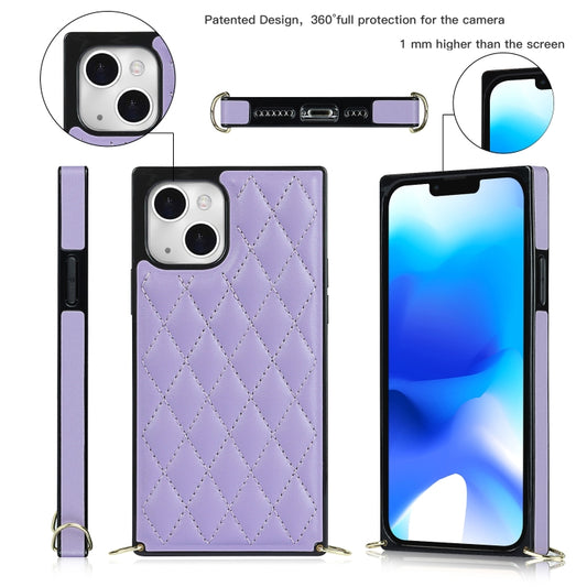 For iPhone 14 Plus Crossbody Rhombic Microfiber Leather Phone Case(Purple) - iPhone 14 Plus Cases by buy2fix | Online Shopping UK | buy2fix