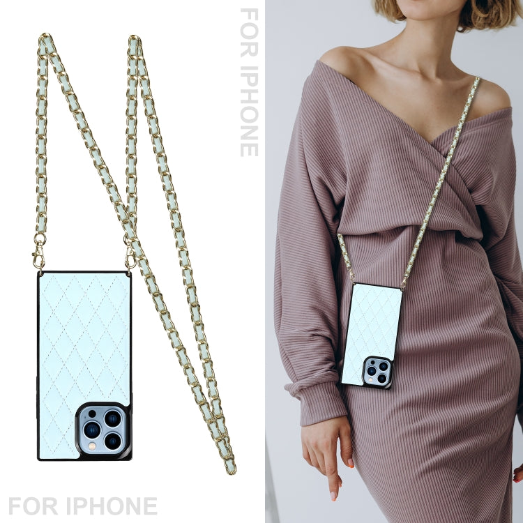 For iPhone 14 Pro Crossbody Rhombic Microfiber Leather Phone Case(Light Blue) - iPhone 14 Pro Cases by buy2fix | Online Shopping UK | buy2fix