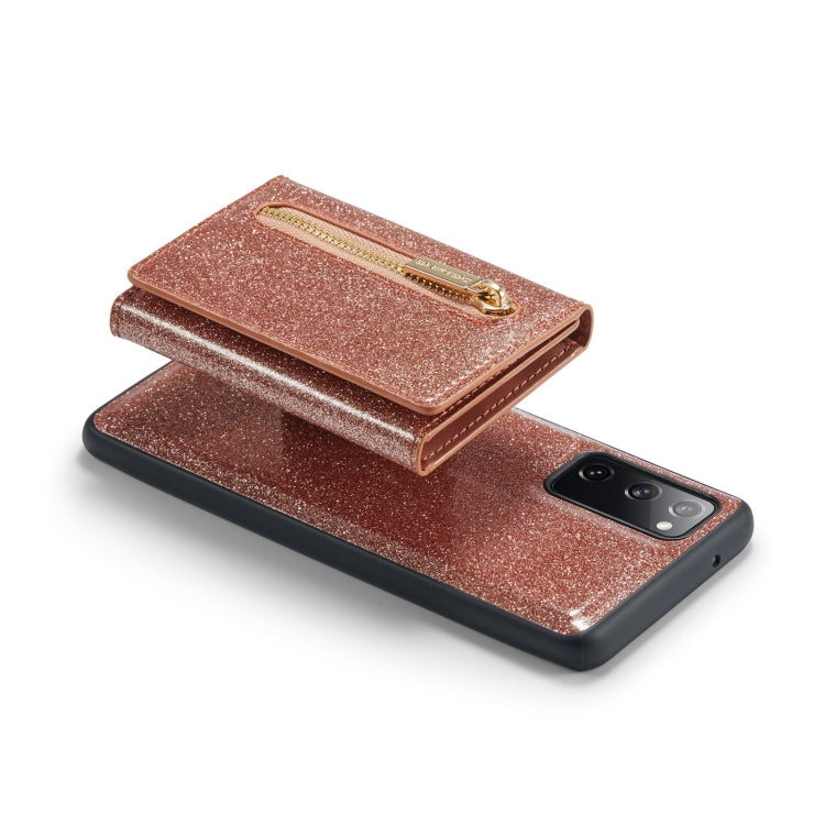 For Samsung Galaxy S20 FE DG.MING M3 Series Glitter Powder Card Bag Leather Case(Rose Gold) by DG.MING