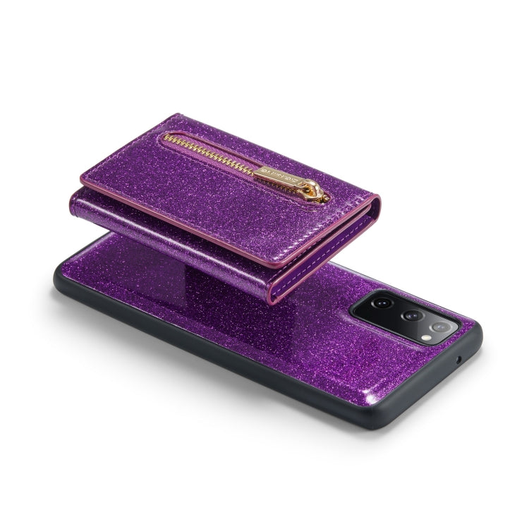 For Samsung Galaxy S20 FE DG.MING M3 Series Glitter Powder Card Bag Leather Case(Dark Purple) by DG.MING