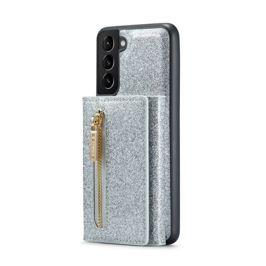 For Samsung Galaxy S21 5G DG.MING M3 Series Glitter Powder Card Bag Leather Case(Silver) by DG.MING