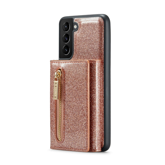 For Samsung Galaxy S21 5G DG.MING M3 Series Glitter Powder Card Bag Leather Case(Rose Gold) by DG.MING