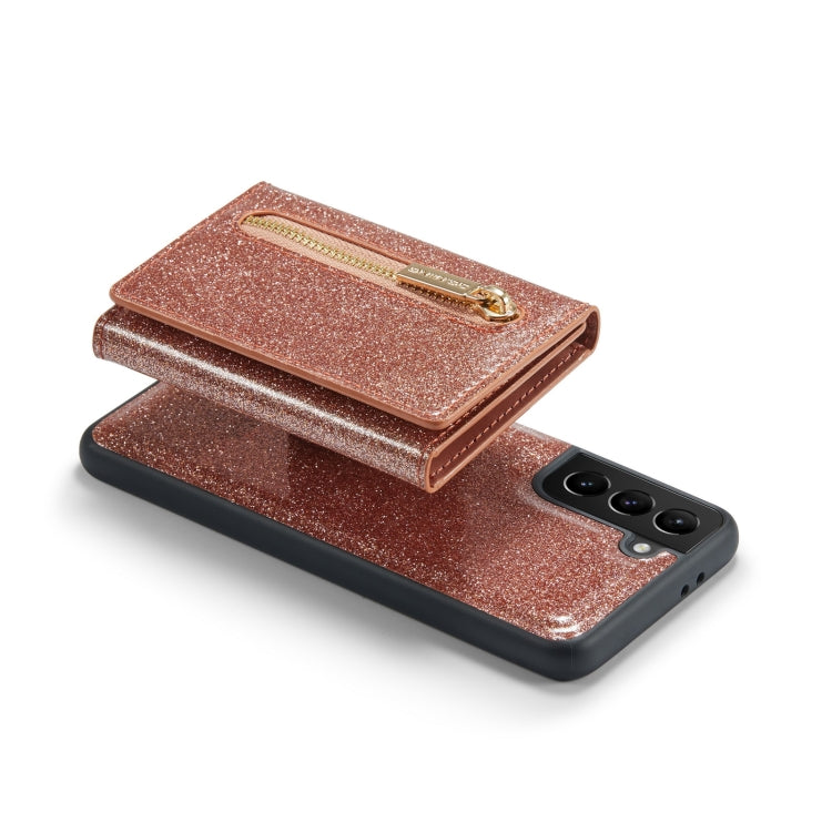 For Samsung Galaxy S21 5G DG.MING M3 Series Glitter Powder Card Bag Leather Case(Rose Gold) by DG.MING