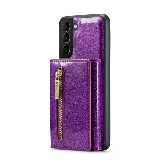 For Samsung Galaxy S21 5G DG.MING M3 Series Glitter Powder Card Bag Leather Case(Dark Purple) by DG.MING