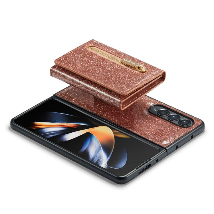 For Samsung Galaxy Z Fold3 5G DG.MING M3 Series Glitter Powder Card Bag Leather Case(Rose Gold) by DG.MING