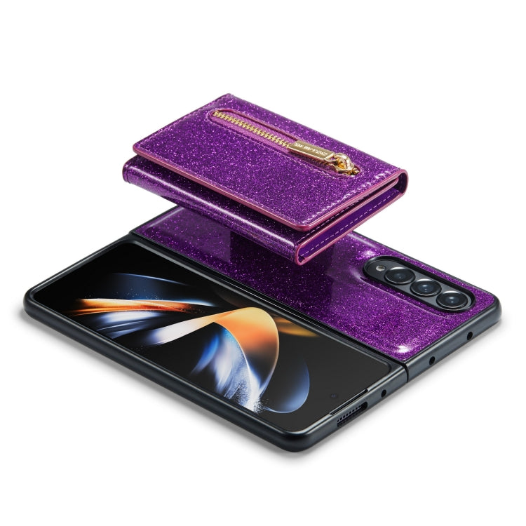 For Samsung Galaxy Z Fold3 5G DG.MING M3 Series Glitter Powder Card Bag Leather Case(Dark Purple) by DG.MING