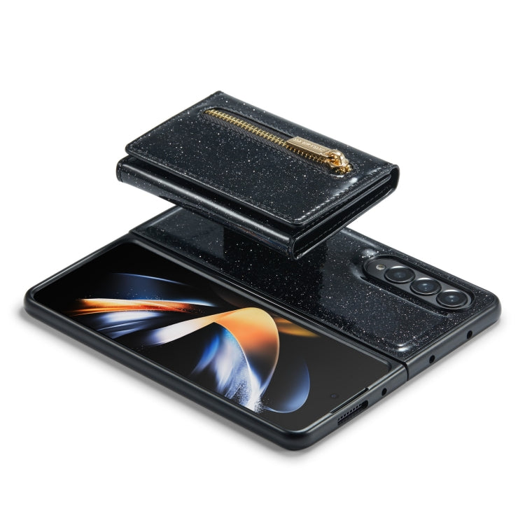 For Samsung Galaxy Z Fold4 5G DG.MING M3 Series Glitter Powder Card Bag Leather Case(Black) by DG.MING