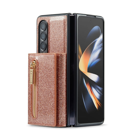 For Samsung Galaxy Z Fold4 5G DG.MING M3 Series Glitter Powder Card Bag Leather Case(Rose Gold) by DG.MING