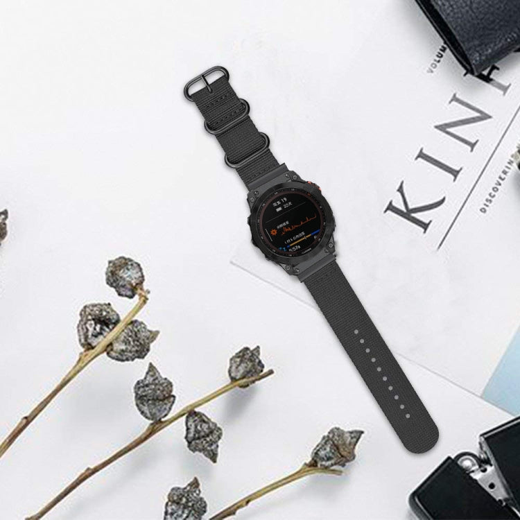 For Garmin Fenix 7 Three-ring Steel Buckle Nylon Watch Band(Black) by buy2fix