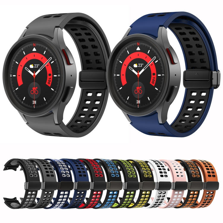 For Samsung Galaxy Watch5 Pro Double-row Hole Folding Buckle Silicone Watch Band(White Black) by buy2fix