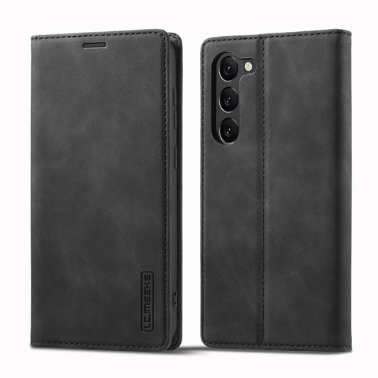 For Samsung Galaxy S23 5G LC.IMEEKE Strong Magnetism Ultra-thin Matte Leather Phone Case(Black) by LC.IMEEKE