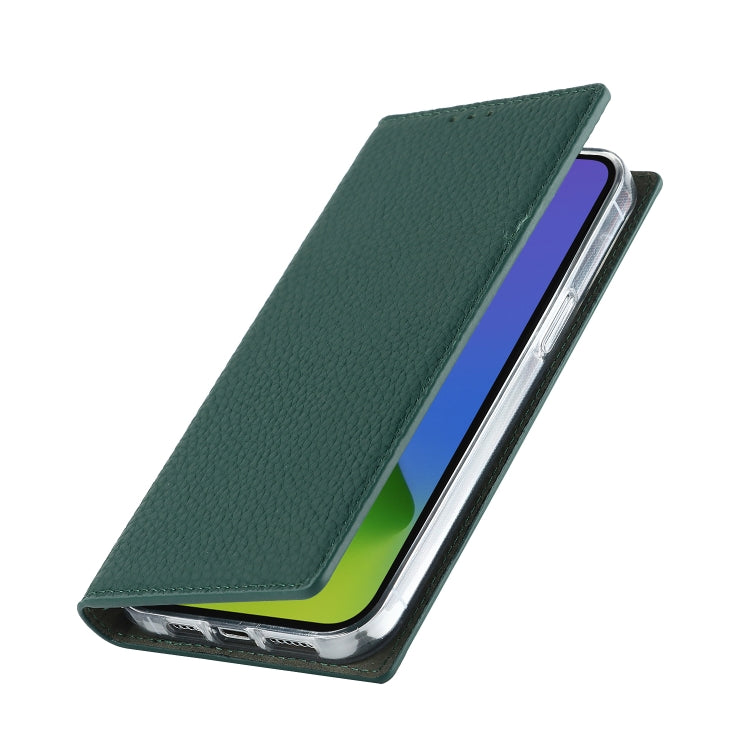 For iPhone 14 Pro Litchi Texture Genuine Leather Phone Case(Dark Green) - iPhone 14 Pro Cases by buy2fix | Online Shopping UK | buy2fix