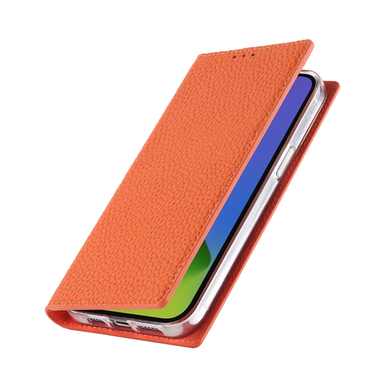 For iPhone 14 Litchi Texture Genuine Leather Phone Case(Orange) - iPhone 14 Cases by buy2fix | Online Shopping UK | buy2fix