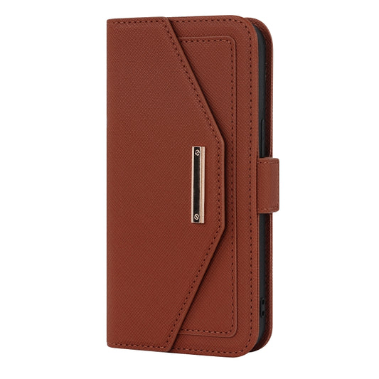 For iPhone 13 Cross Texture Lanyard Leather Phone Case(Brown) - iPhone 13 Cases by buy2fix | Online Shopping UK | buy2fix