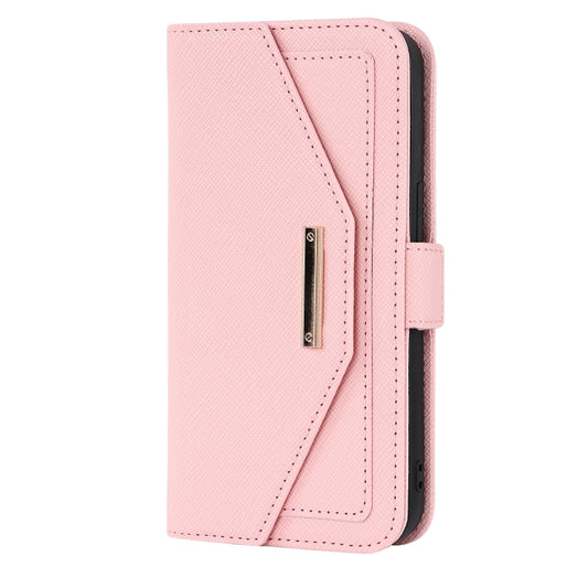 For iPhone 13 mini Cross Texture Lanyard Leather Phone Case(Pink) - iPhone 13 mini Cases by buy2fix | Online Shopping UK | buy2fix