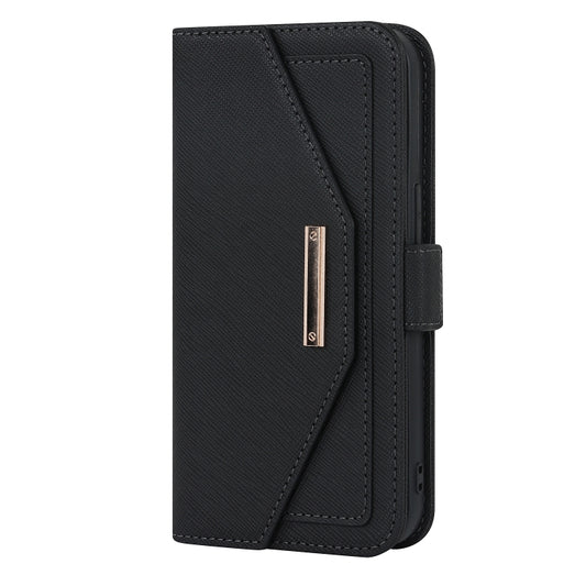 For iPhone 12 Pro Max Cross Texture Lanyard Leather Phone Case(Black) - iPhone 12 Pro Max Cases by buy2fix | Online Shopping UK | buy2fix