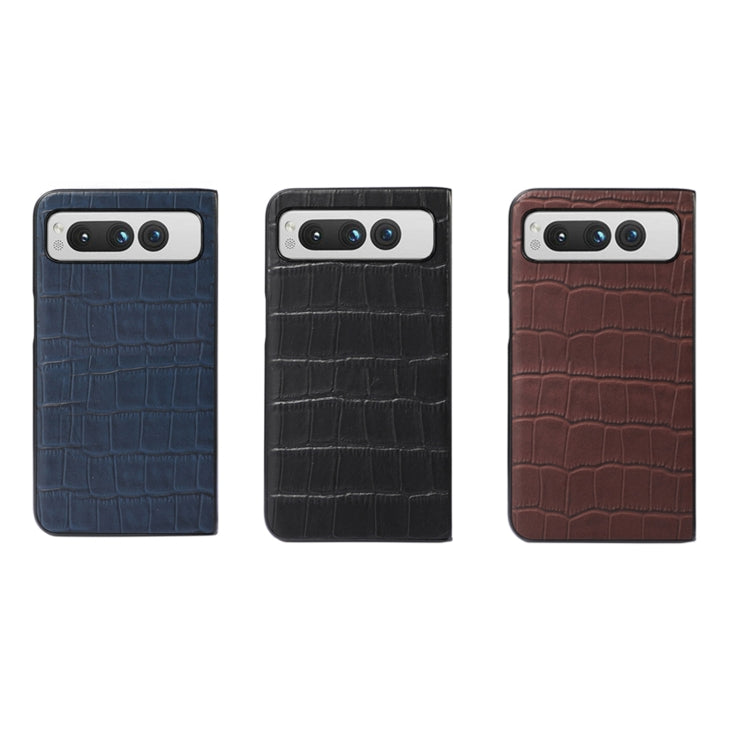 For Google Pixel Fold Crocodile Texture Genuine Leather Phone Case(Blue) by buy2fix