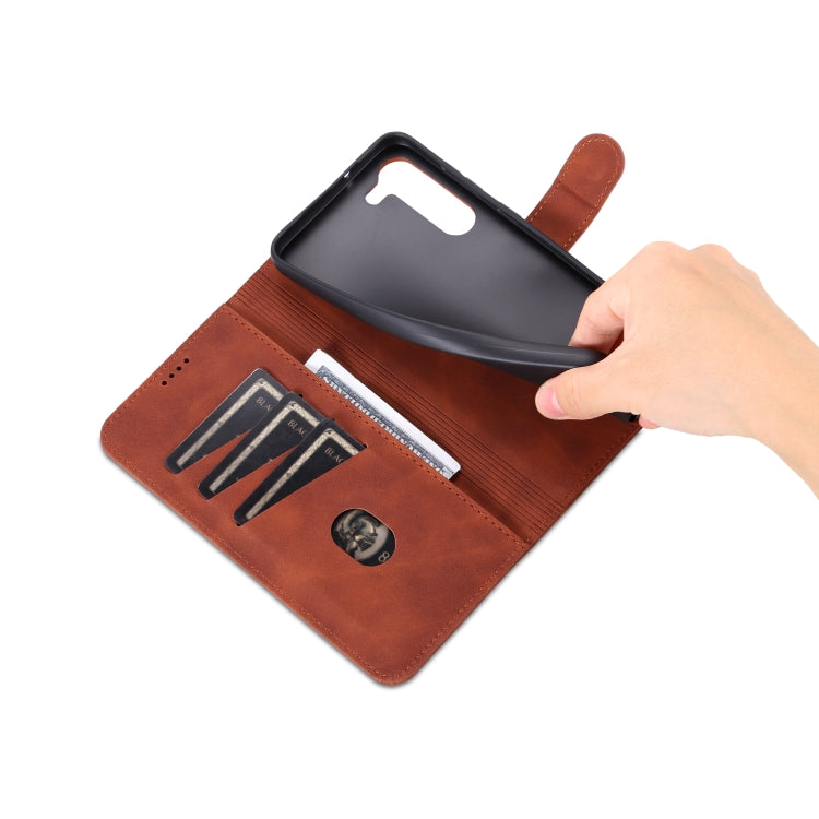For Samsung Galaxy S23 5G AZNS Skin Feel Calf Texture Flip Leather Phone Case(Brown) by AZNS