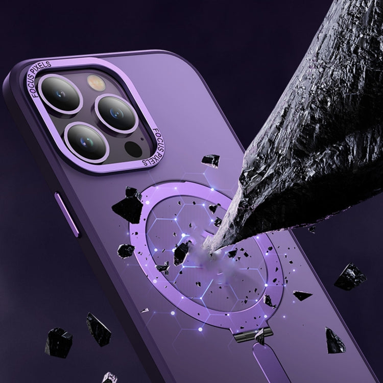 For iPhone 14 Pro Max Skin Feel MagSafe Shockproof Protective Phone Case with Holder(Purple) by buy2fix