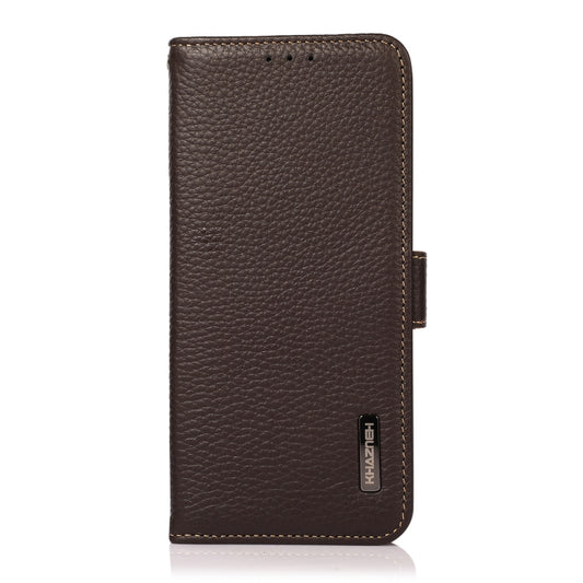 For Motorola Moto X40 Pro KHAZNEH Side-Magnetic Litchi Genuine Leather RFID Phone Case(Brown) - Motorola Cases by buy2fix | Online Shopping UK | buy2fix
