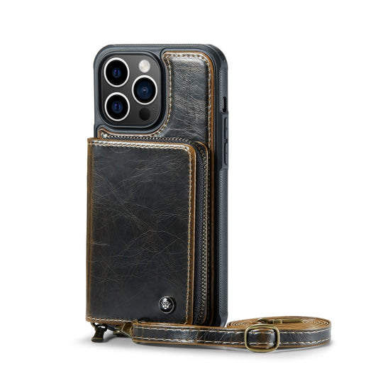 For iPhone 13 Pro Max JEEHOOD C22 Series Zipper Wallet Leather Phone Case with Dual Lanyard(Coffee) - iPhone 13 Cases by JEEHOOD | Online Shopping UK | buy2fix