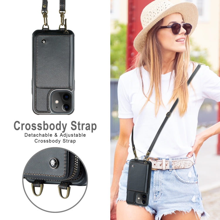 For iPhone 12 JEEHOOD C22 Series Zipper Wallet Leather Phone Case with Dual Lanyard(Black) - iPhone 13 Cases by JEEHOOD | Online Shopping UK | buy2fix