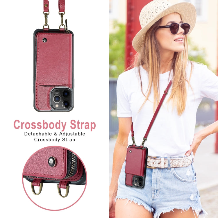 For iPhone 12 Pro Max JEEHOOD C22 Series Zipper Wallet Leather Phone Case with Dual Lanyard(Red) - iPhone 13 Cases by JEEHOOD | Online Shopping UK | buy2fix