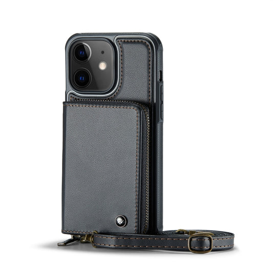 For iPhone 11 JEEHOOD C22 Series Zipper Wallet Leather Phone Case with Dual Lanyard(Black) - iPhone 11 Cases by JEEHOOD | Online Shopping UK | buy2fix