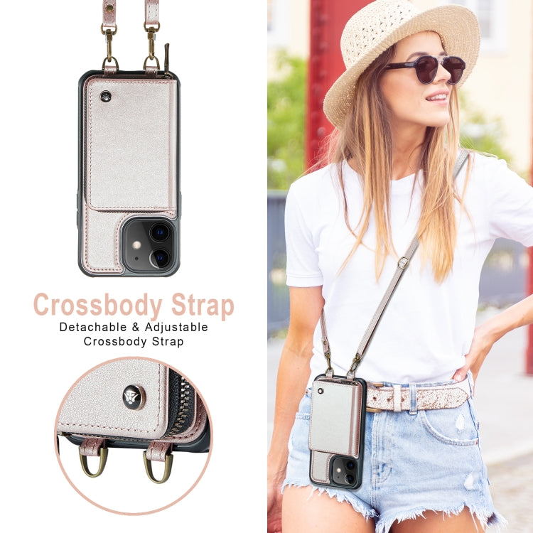 For iPhone 11 JEEHOOD C22 Series Zipper Wallet Leather Phone Case with Dual Lanyard(Rose Gold) - iPhone 11 Cases by JEEHOOD | Online Shopping UK | buy2fix