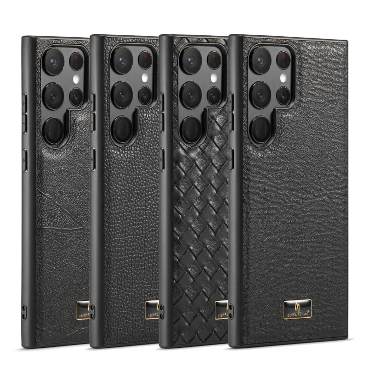 For Samsung Galaxy S23 Ultra 5G Fierre Shann Leather Texture Phone Back Cover Case(Ox Tendon Black) by FIERRE SHANN