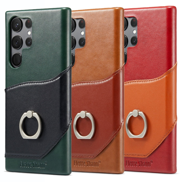 For Samsung Galaxy S23 Ultra 5G Fierre Shann Oil Wax Texture Genuine Leather Back Phone Case(Red) - Galaxy S23 Ultra 5G Cases by FIERRE SHANN | Online Shopping UK | buy2fix