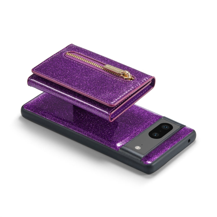 For Google Pixel 7 DG.MING M3 Series Glitter Powder Card Bag Leather Case(Dark Purple) by DG.MING