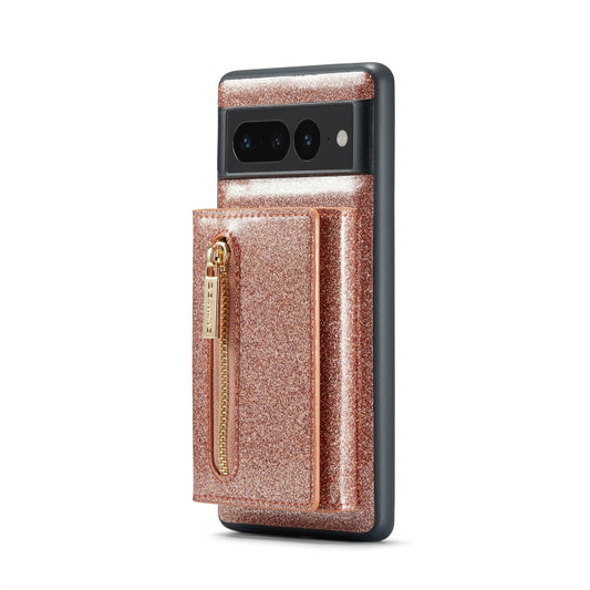 For Google Pixel 7 Pro DG.MING M3 Series Glitter Powder Card Bag Leather Case(Rose Gold) by DG.MING