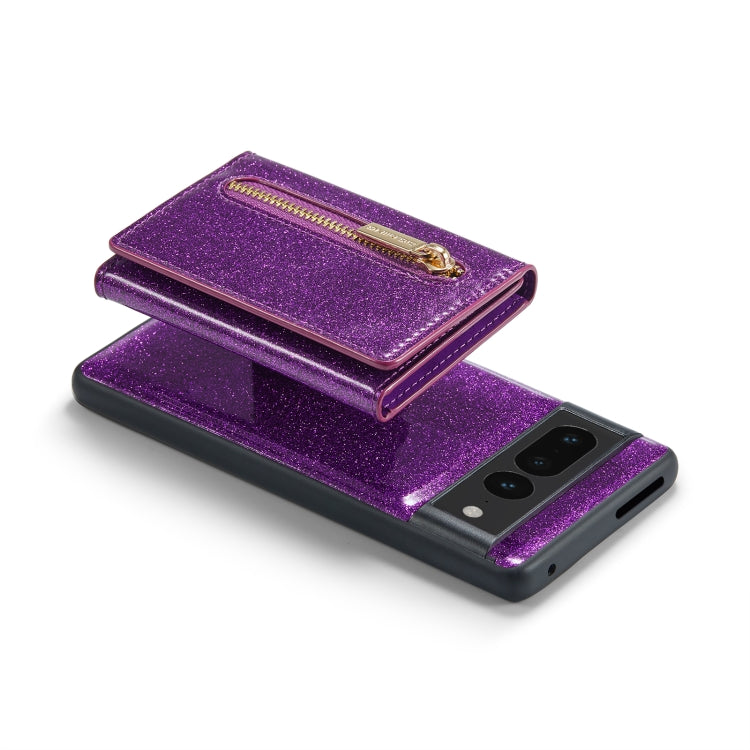 For Google Pixel 7 Pro DG.MING M3 Series Glitter Powder Card Bag Leather Case(Dark Purple) by DG.MING