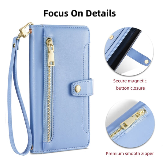 For iPhone 13 mini Sheep Texture Cross-body Zipper Wallet Leather Phone Case(Blue) - iPhone 13 mini Cases by buy2fix | Online Shopping UK | buy2fix