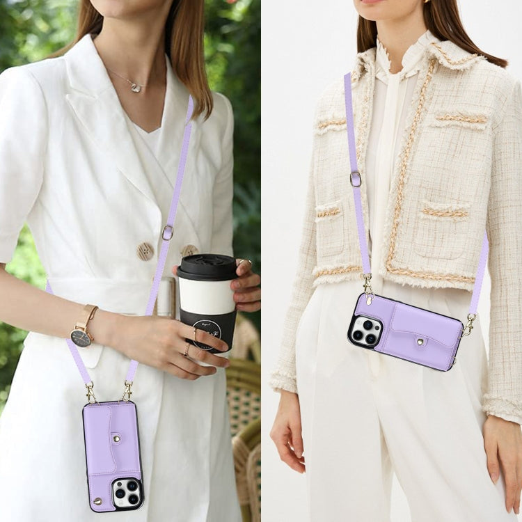 For iPhone 13 Pro RFID Card Slot Phone Case with Long Lanyard(Purple) - iPhone 13 Pro Cases by buy2fix | Online Shopping UK | buy2fix