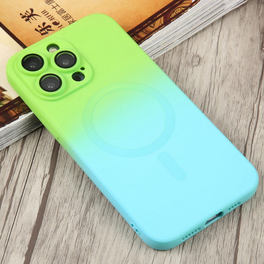 For iPhone 14 Pro Liquid TPU Silicone Gradient MagSafe Phone Case(Cyan Blue) by buy2fix