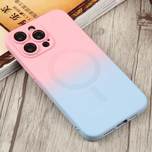 For iPhone 12 Pro Max Liquid TPU Silicone Gradient MagSafe Phone Case(Pink Blue) by buy2fix