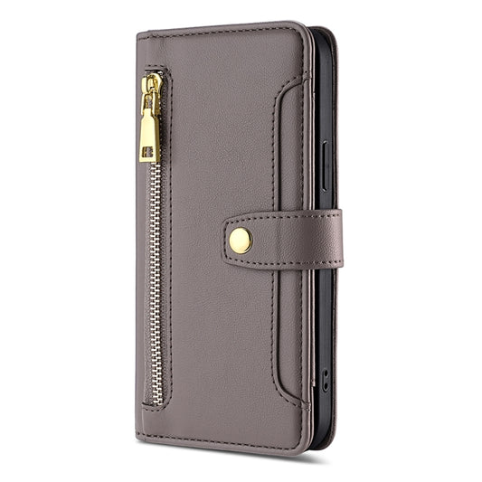 For OnePlus 11 Sheep Texture Cross-body Zipper Wallet Leather Phone Case(Grey) by buy2fix