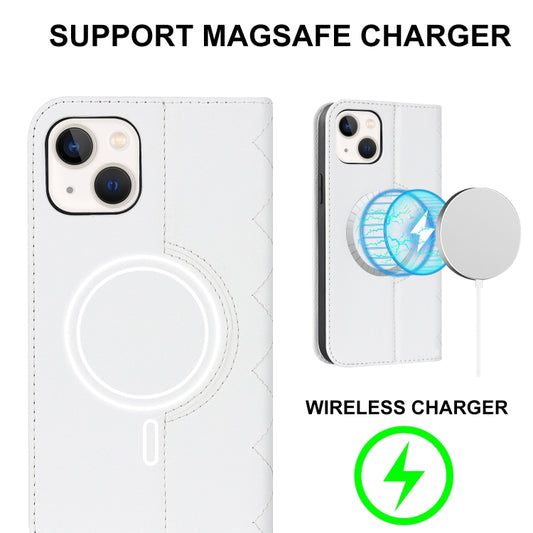 For iPhone 14 Rhombic MagSafe RFID Anti-Theft Wallet Leather Phone Case(White) by buy2fix