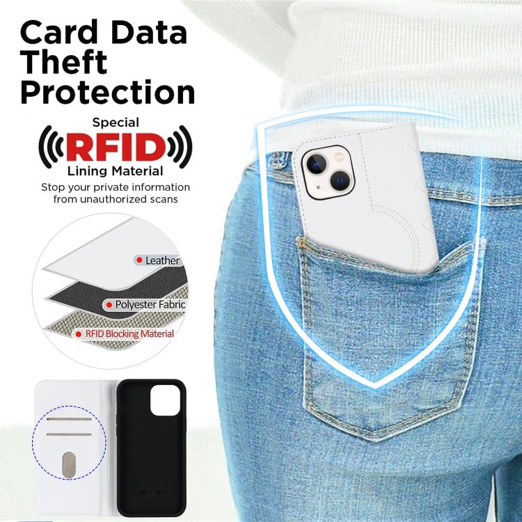 For iPhone 14 Plus Rhombic MagSafe RFID Anti-Theft Wallet Leather Phone Case(White) by buy2fix