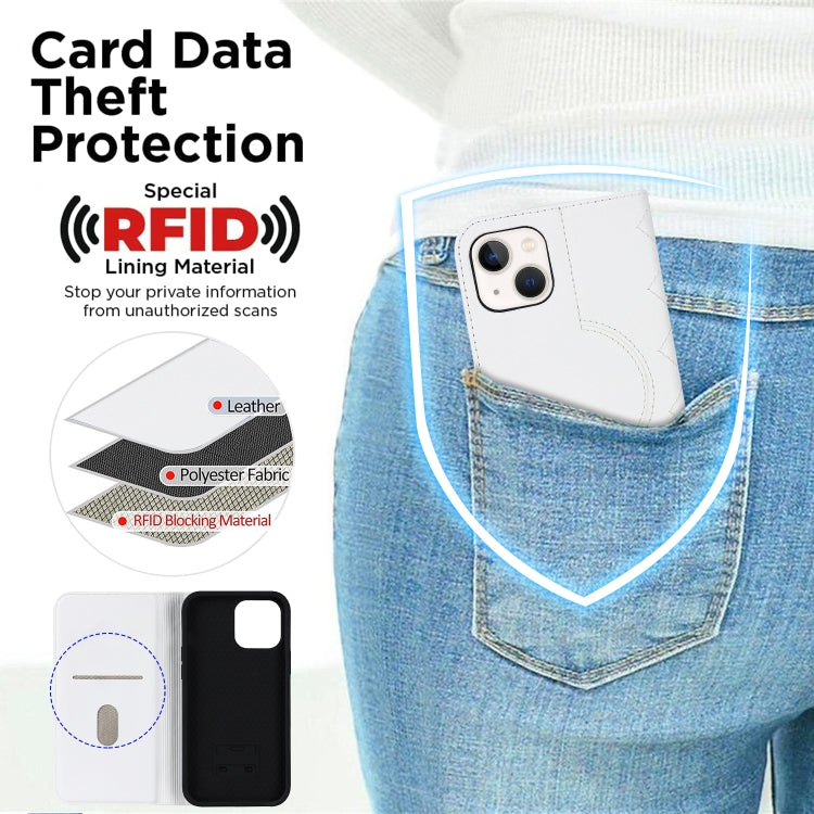 For iPhone 13 Rhombic MagSafe RFID Anti-Theft Wallet Leather Phone Case(White) by buy2fix