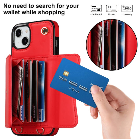 For iPhone 14 / 13 RFID Card Slot Phone Case with Long Lanyard(Red) - iPhone 14 Cases by buy2fix | Online Shopping UK | buy2fix