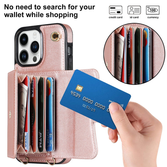 For iPhone 14 Pro Max RFID Card Slot Phone Case with Long Lanyard(Rose Gold) - iPhone 14 Pro Max Cases by buy2fix | Online Shopping UK | buy2fix