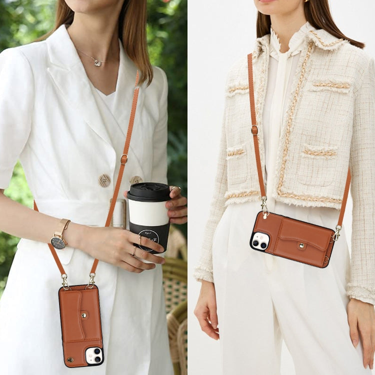 For iPhone 11 RFID Card Slot Phone Case with Long Lanyard(Brown) - iPhone 11 Cases by buy2fix | Online Shopping UK | buy2fix