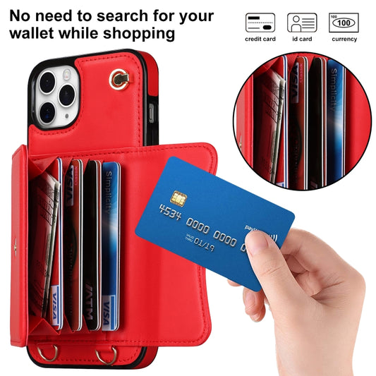 For iPhone 11 Pro RFID Card Slot Phone Case with Long Lanyard(Red) - iPhone 11 Pro Cases by buy2fix | Online Shopping UK | buy2fix