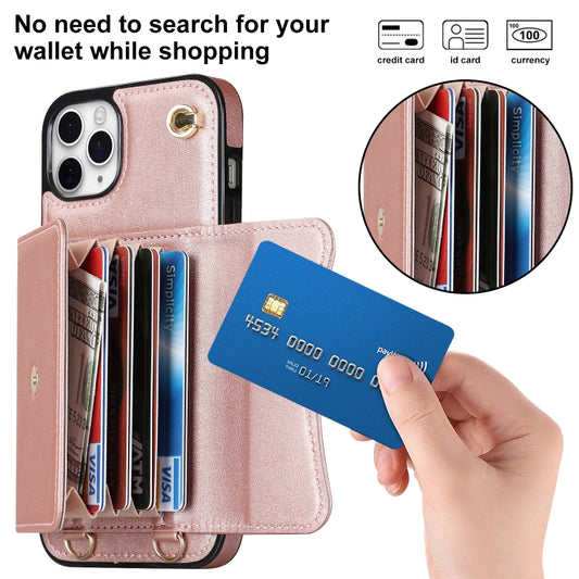 For iPhone 11 Pro Max RFID Card Slot Phone Case with Long Lanyard(Rose Gold) - iPhone 11 Pro Max Cases by buy2fix | Online Shopping UK | buy2fix